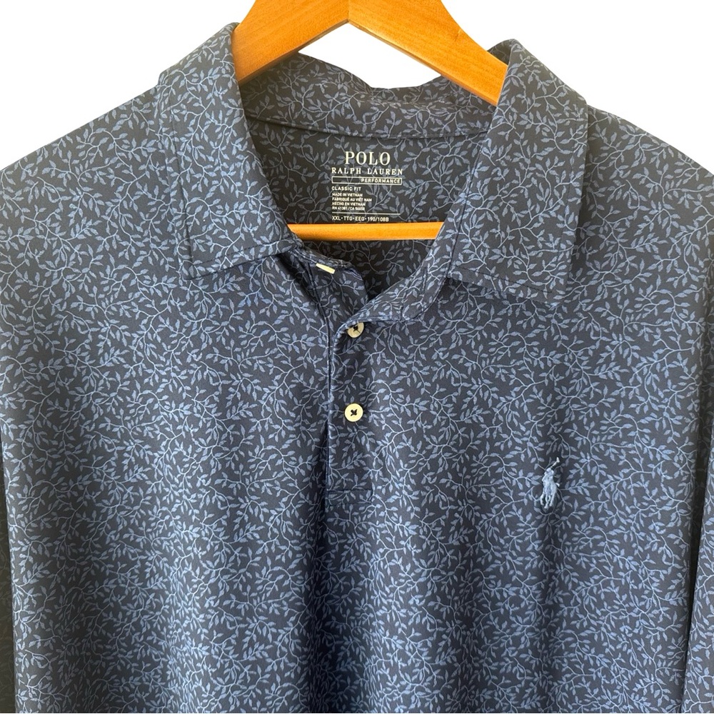 Polo Ralph Lauren Men’s Performance Polo Shirt XXL Navy Floral Viney Print - Picture 3 of 5